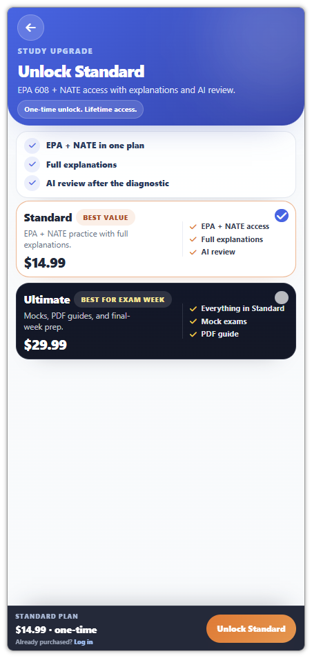 Standard plan purchase comparison page