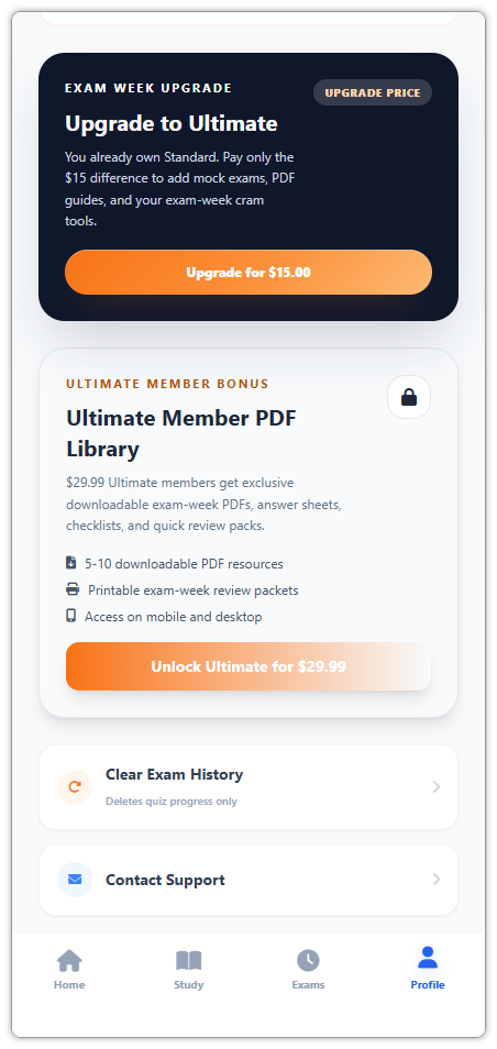Profile page Standard to Ultimate upgrade card