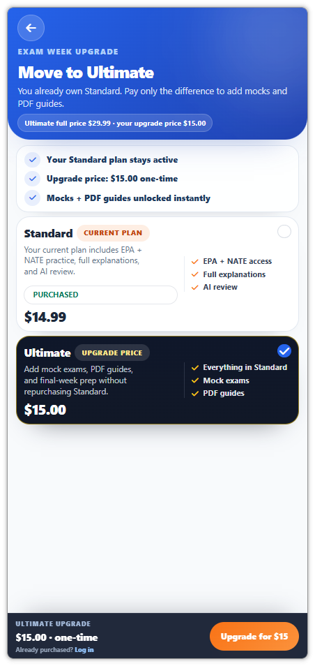 Move to Ultimate page with 15 dollar upgrade price