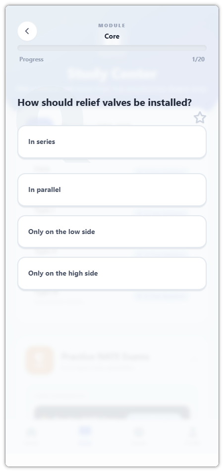 Unanswered practice question with four options and bookmark icon